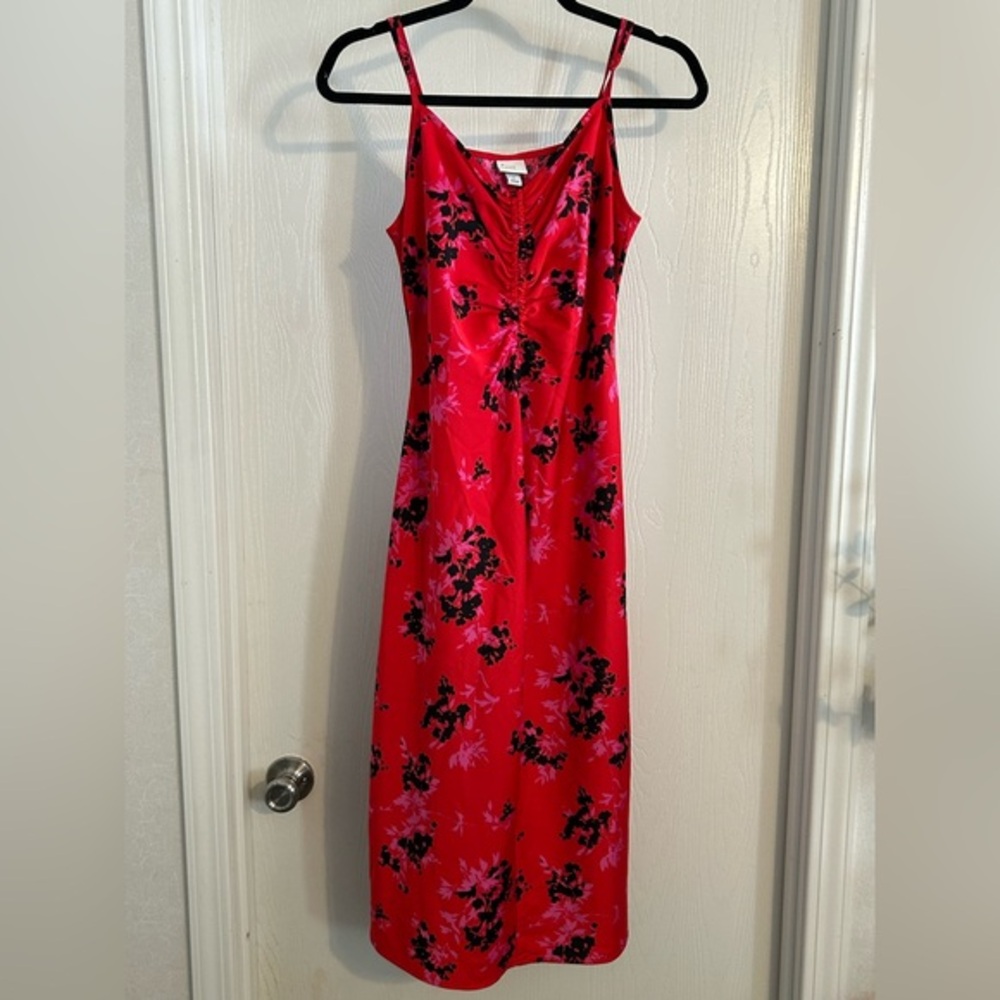 A New Day | Vibrant Red and Black Floral Dress | Size Small